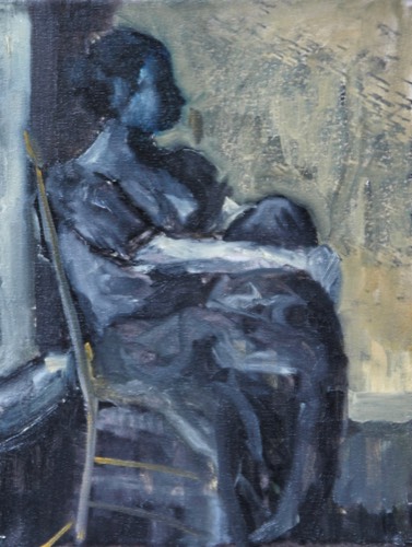 Attesa, 2025 — Olio su tela, 30×40 cm. Dipinto di Christian Nardi.