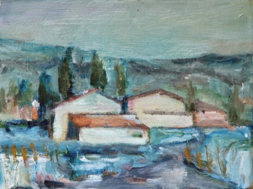 Campagna, 2024 — Olio su tela, 40×30 cm. Dipinto di Christian Nardi.