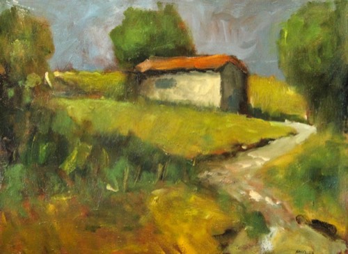 Casetta in colonia, 2024 — Olio su tela, 40×30 cm. Dipinto di Christian Nardi.