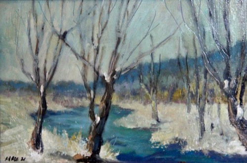 Disgelo, 2021 — Olio su tavola, 30×20 cm. Dipinto di Christian Nardi.