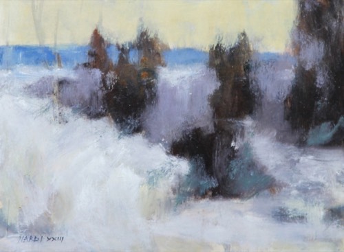 Inverno, 2023 — Olio su cartoncino, 27,8×19,8 cm. Dipinto di Christian Nardi.