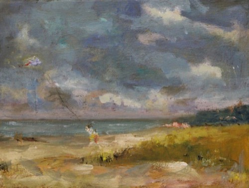 L’aquilone, 2025 — Olio su tela, 24×18 cm. Dipinto di Christian Nardi.