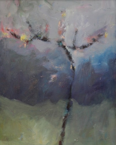 Mandorlo, 2018 — Olio su cartone, 21,8×27,5 cm. Dipinto di Christian Nardi.