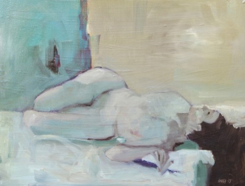 Nudo di donna, 2019 — Olio su tavola, 40×30 cm. Dipinto di Christian Nardi.