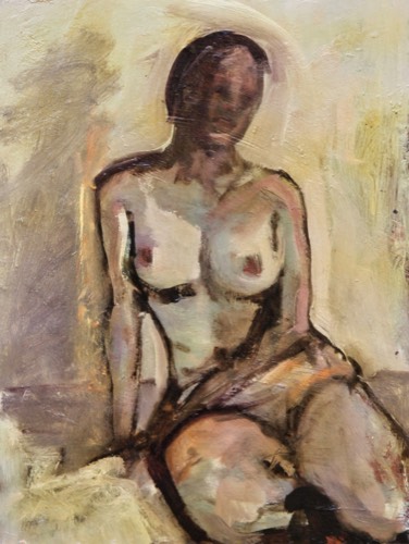 Nudo forma e penombra, 2017 — Olio su tavola, 40×30 cm. Dipinto di Christian Nardi.