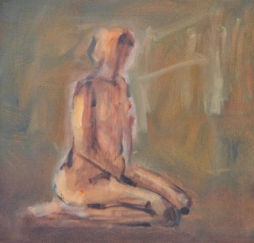 Nudo in ginocchio, 2017 — Olio su tela, 40×40 cm. Dipinto di Christian Nardi.