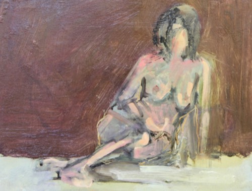 Nudo tratti e abbandono, 2017 — Olio su tavola, 40×30 cm. Dipinto di Christian Nardi.