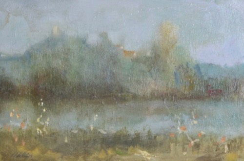 Trasparenze d’autunno, 2024 — Olio su tavola, 30×20 cm. Dipinto di Christian Nardi.